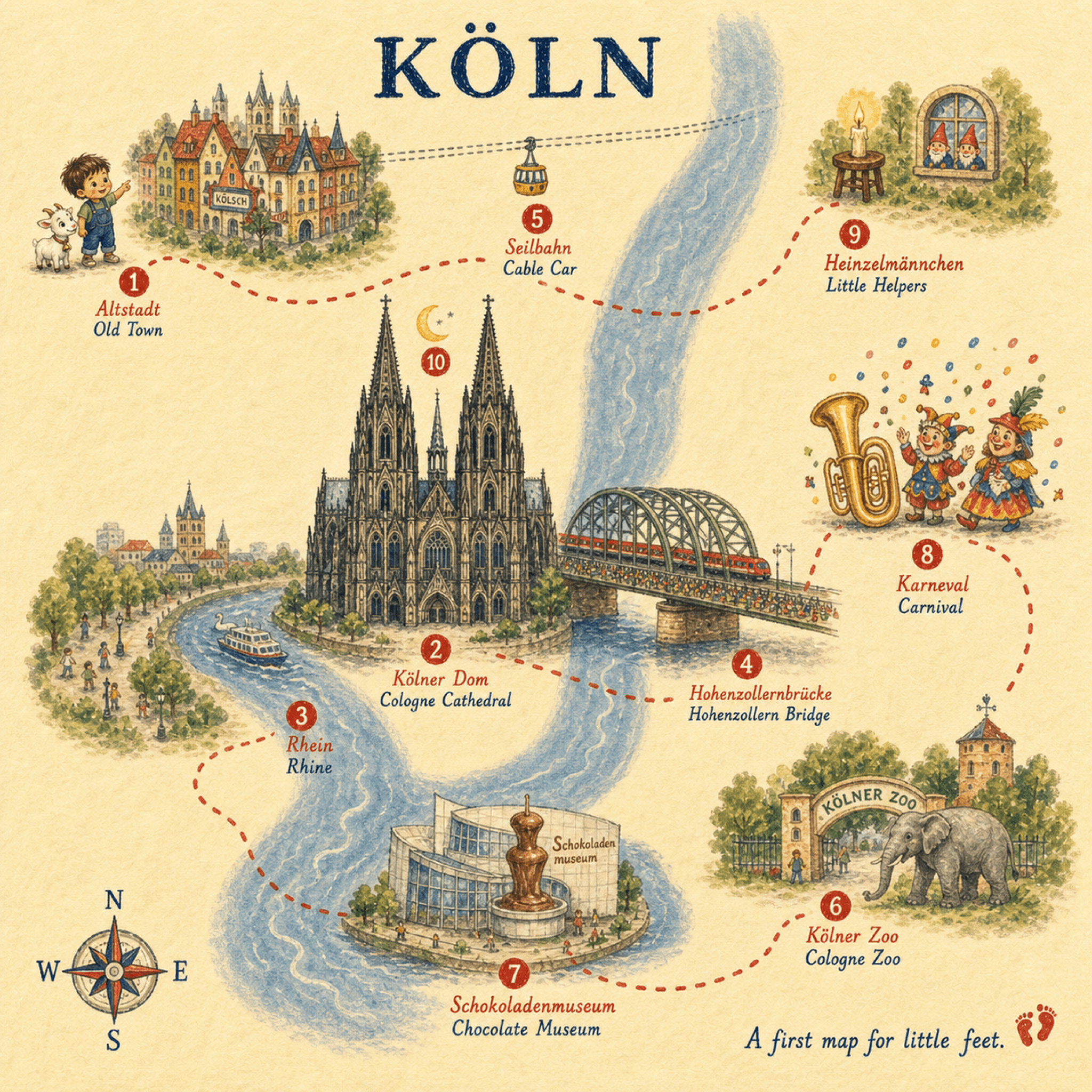 Painted map of Cologne from the book's flyleaf